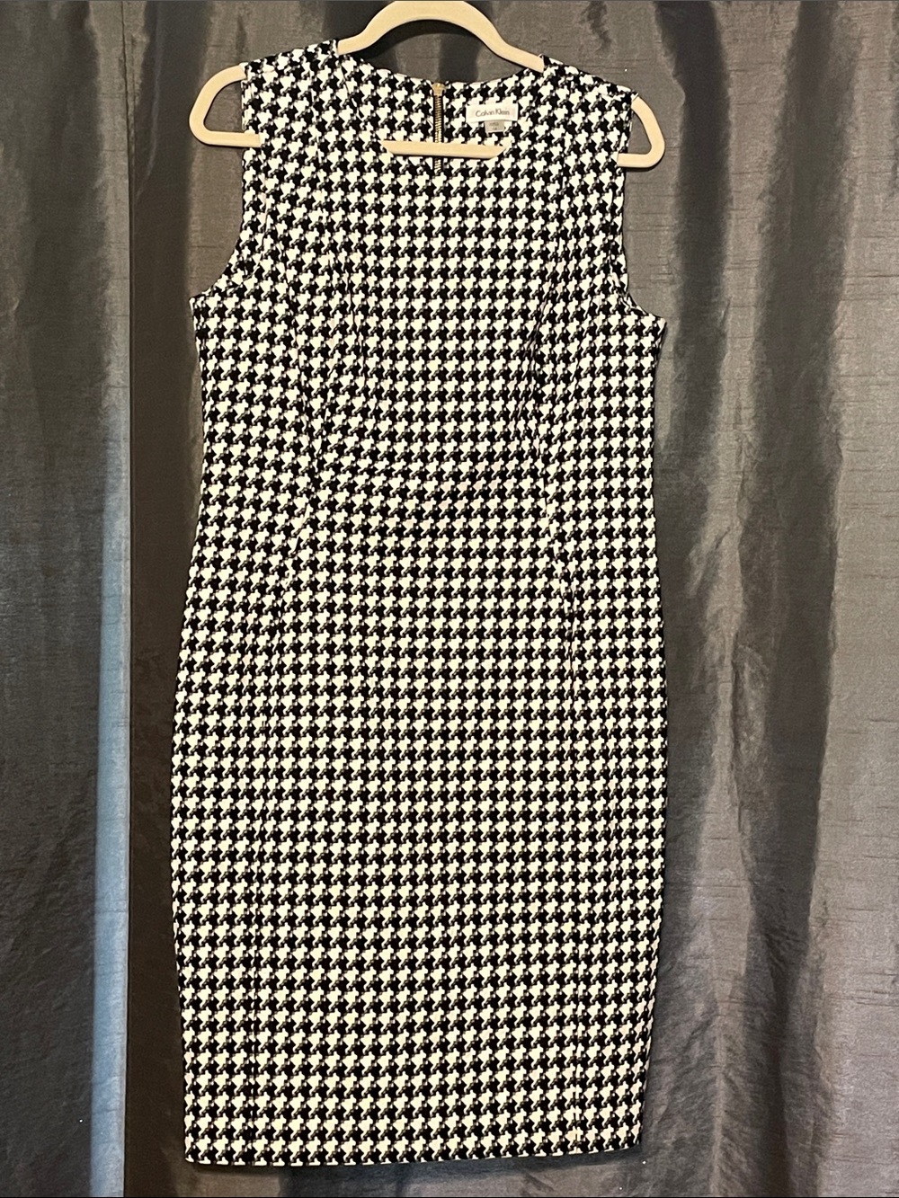 Calvin Klein Black & White Houndstooth Midi Sheath Dress